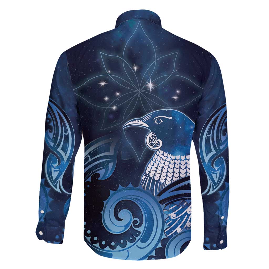 New Zealand Matariki Family Matching Off Shoulder Maxi Dress and Hawaiian Shirt Maori Tui Bird Blue Galaxy DT05 - Polynesian Pride