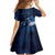 New Zealand Matariki Family Matching Off Shoulder Short Dress and Hawaiian Shirt Maori Tui Bird Blue Galaxy