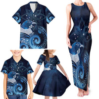New Zealand Matariki Family Matching Tank Maxi Dress and Hawaiian Shirt Maori Tui Bird Blue Galaxy
