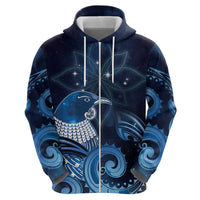 New Zealand Matariki Hoodie Maori Tui Bird Blue Galaxy