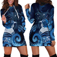 New Zealand Matariki Hoodie Dress Maori Tui Bird Blue Galaxy