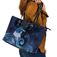New Zealand Matariki Leather Tote Bag Maori Tui Bird Blue Galaxy