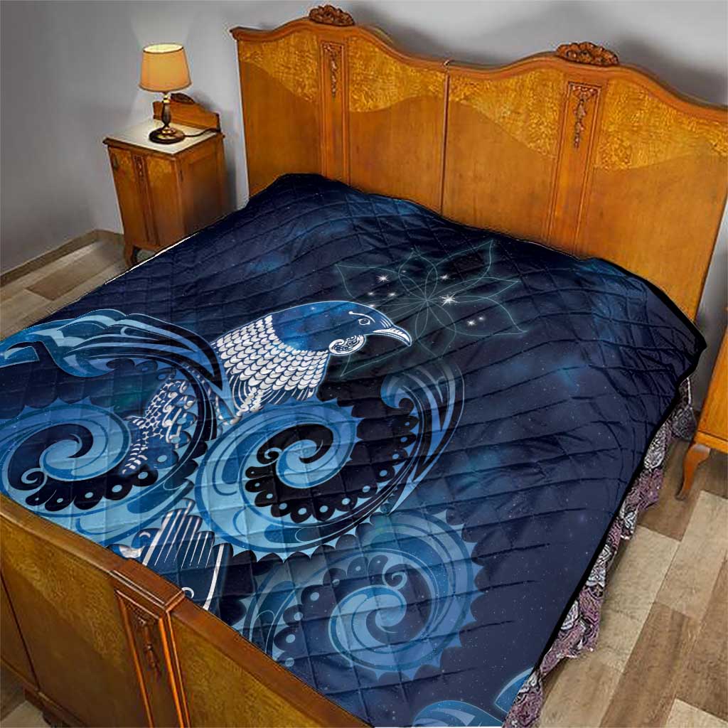 New Zealand Matariki Quilt Maori Tui Bird Blue Galaxy
