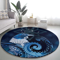 New Zealand Matariki Round Carpet Maori Tui Bird Blue Galaxy
