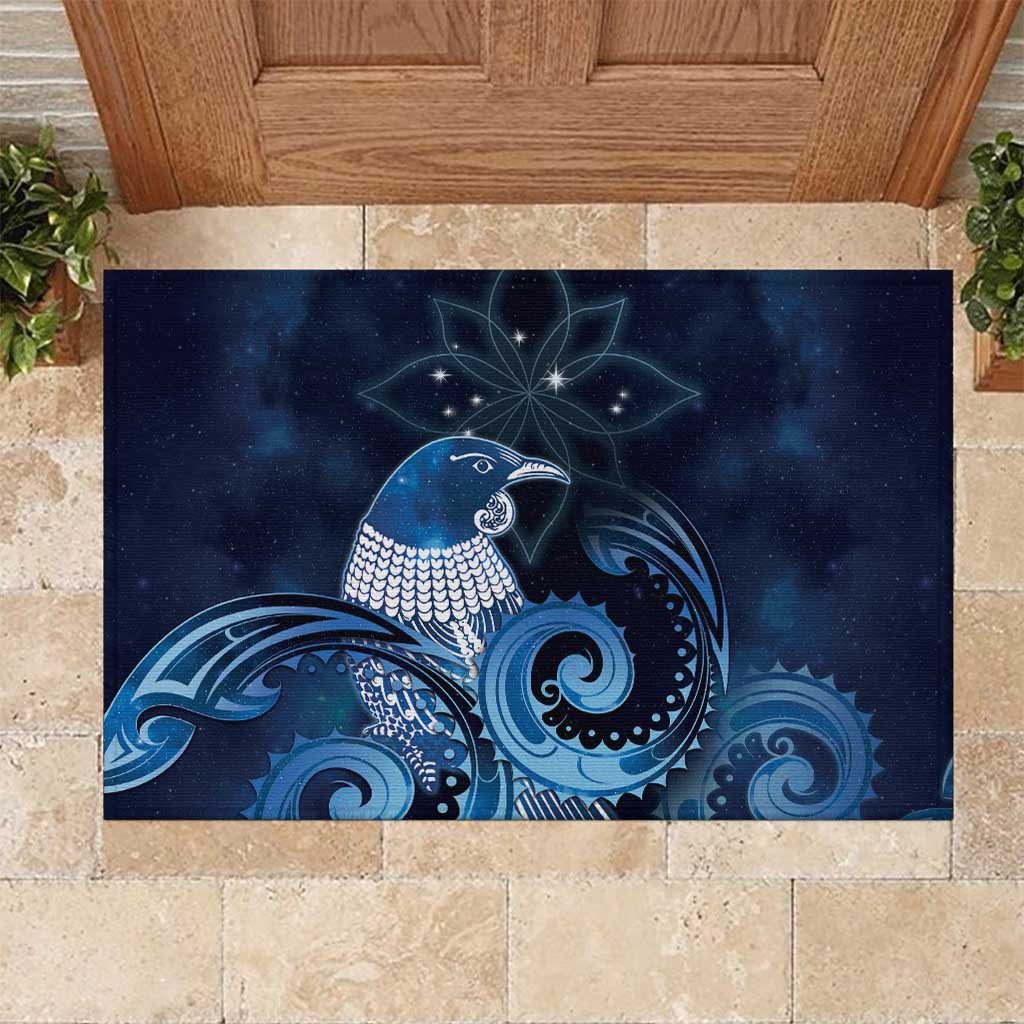 New Zealand Matariki Rubber Doormat Maori Tui Bird Blue Galaxy