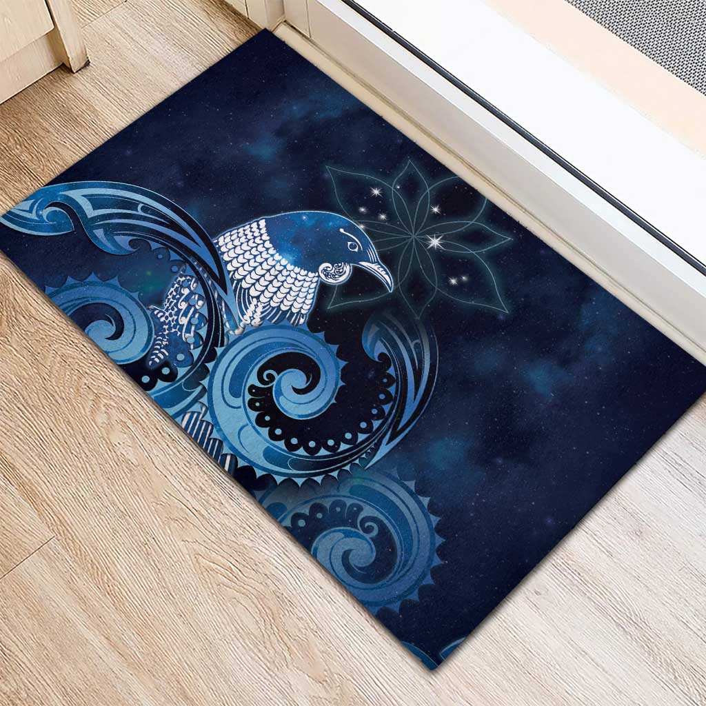New Zealand Matariki Rubber Doormat Maori Tui Bird Blue Galaxy