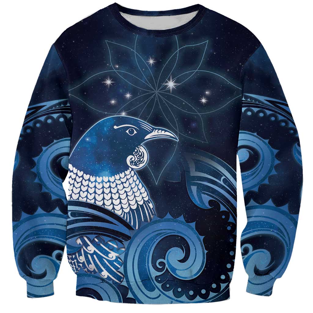 New Zealand Matariki Sweatshirt Maori Tui Bird Blue Galaxy