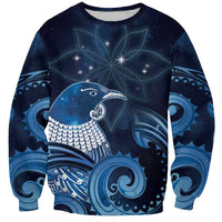 New Zealand Matariki Sweatshirt Maori Tui Bird Blue Galaxy