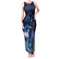 New Zealand Matariki Tank Maxi Dress Maori Tui Bird Blue Galaxy