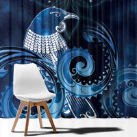 New Zealand Matariki Window Curtain Maori Tui Bird Blue Galaxy