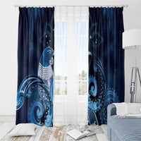 New Zealand Matariki Window Curtain Maori Tui Bird Blue Galaxy