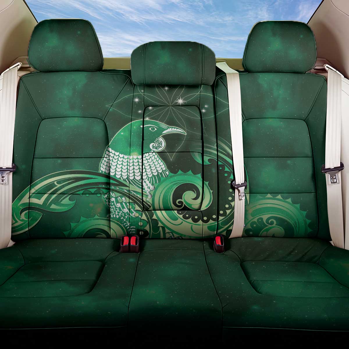 New Zealand Matariki Back Car Seat Cover Maori Tui Bird Green Galaxy