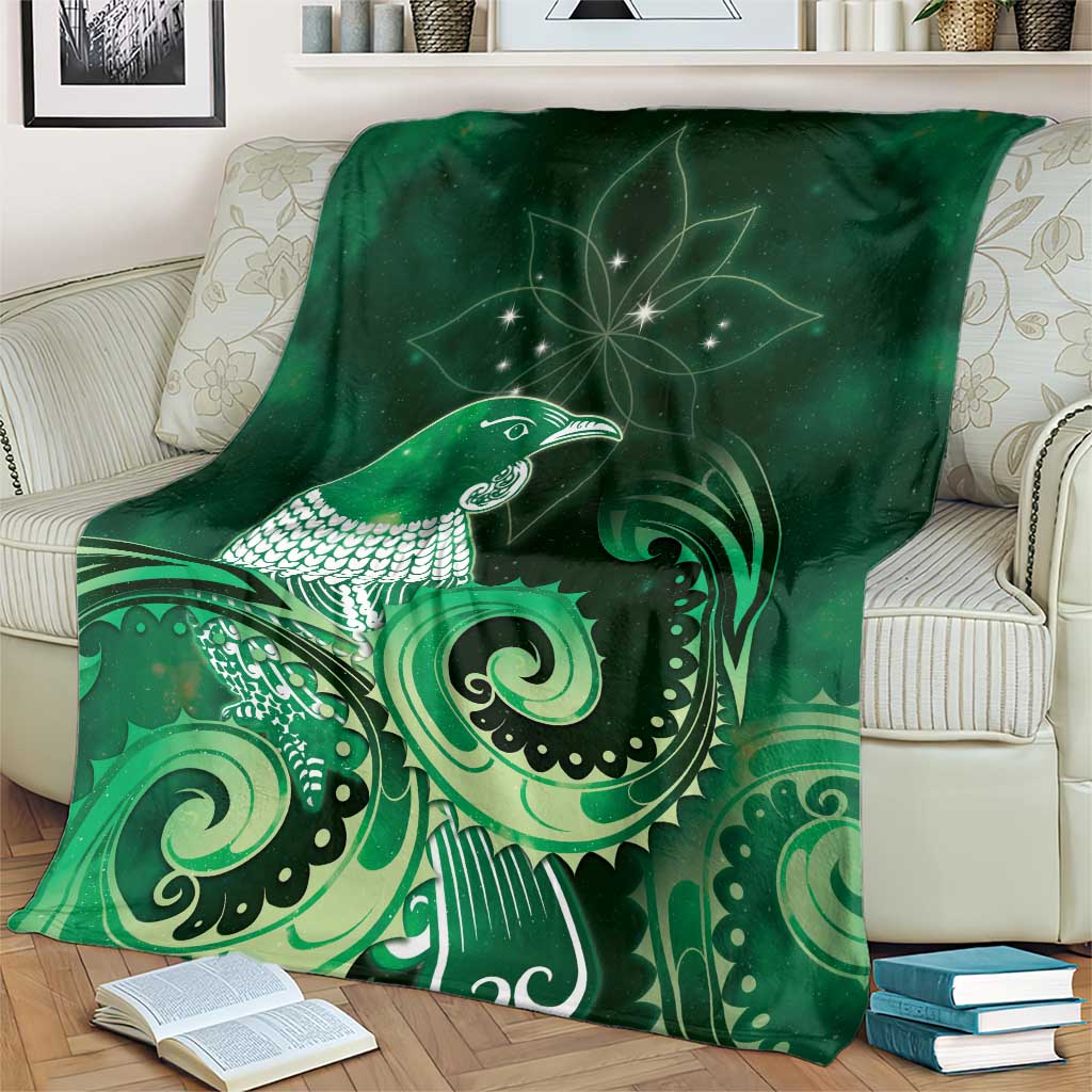 New Zealand Matariki Blanket Maori Tui Bird Green Galaxy