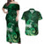 New Zealand Matariki Couples Matching Off Shoulder Maxi Dress and Hawaiian Shirt Maori Tui Bird Green Galaxy