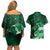 New Zealand Matariki Couples Matching Off Shoulder Short Dress and Hawaiian Shirt Maori Tui Bird Green Galaxy