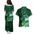 New Zealand Matariki Couples Matching Puletasi and Hawaiian Shirt Maori Tui Bird Green Galaxy