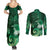 New Zealand Matariki Couples Matching Summer Maxi Dress and Long Sleeve Button Shirt Maori Tui Bird Green Galaxy