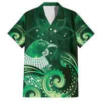 New Zealand Matariki Family Matching Off The Shoulder Long Sleeve Dress and Hawaiian Shirt Maori Tui Bird Green Galaxy