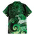 New Zealand Matariki Family Matching Off Shoulder Short Dress and Hawaiian Shirt Maori Tui Bird Green Galaxy