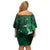 New Zealand Matariki Family Matching Off Shoulder Short Dress and Hawaiian Shirt Maori Tui Bird Green Galaxy