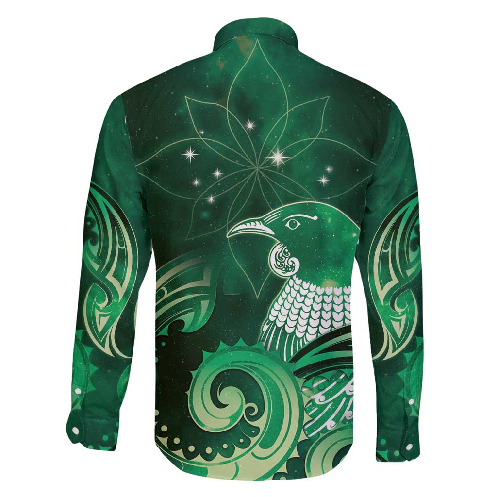 New Zealand Matariki Family Matching Tank Maxi Dress and Hawaiian Shirt Maori Tui Bird Green Galaxy