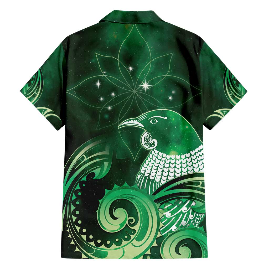 New Zealand Matariki Hawaiian Shirt Maori Tui Bird Green Galaxy