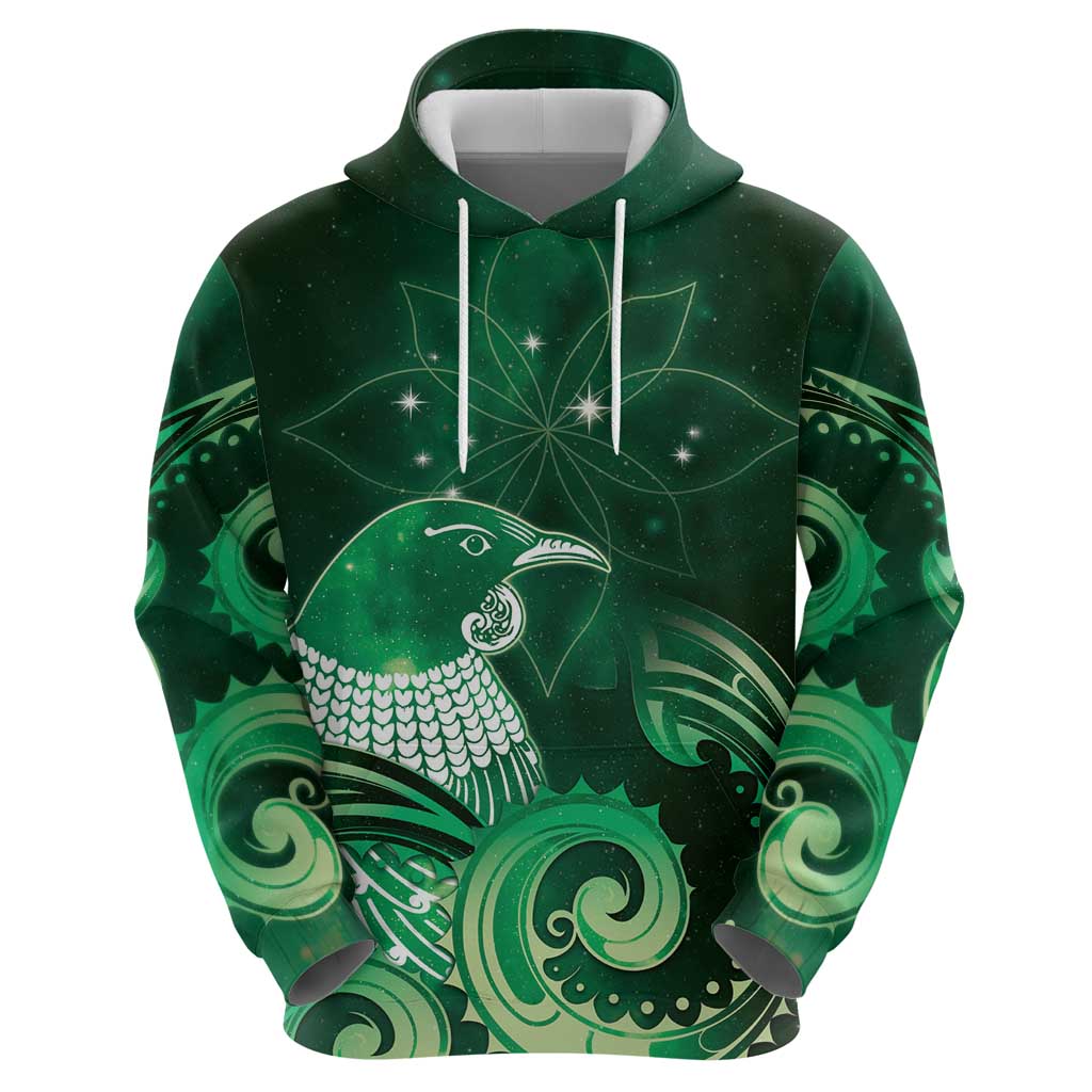New Zealand Matariki Hoodie Maori Tui Bird Green Galaxy
