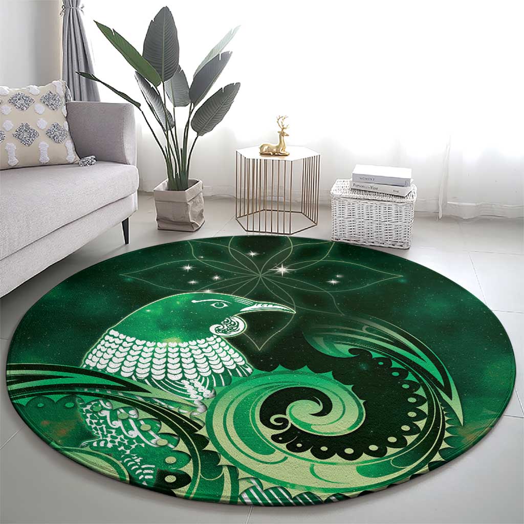 New Zealand Matariki Round Carpet Maori Tui Bird Green Galaxy