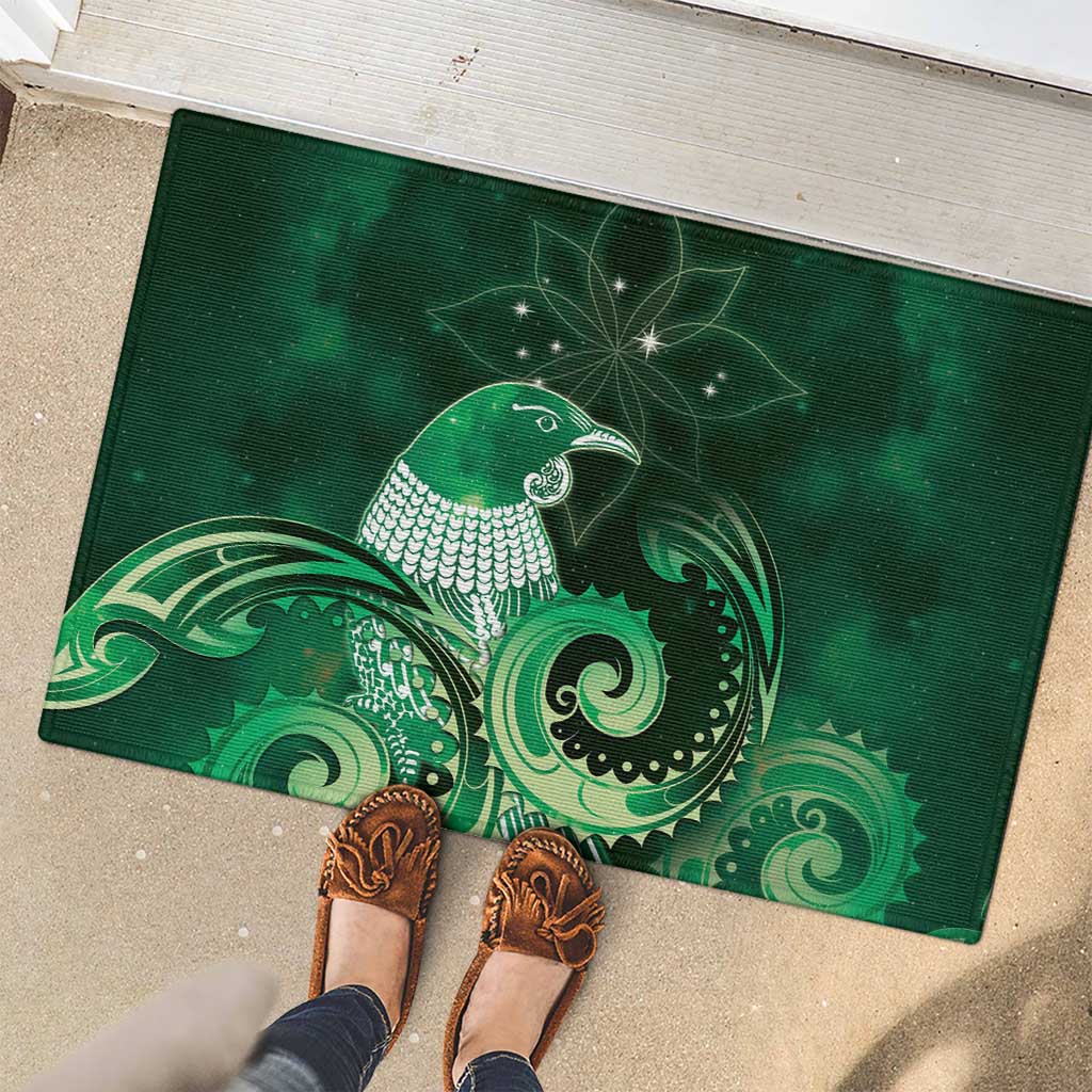 New Zealand Matariki Rubber Doormat Maori Tui Bird Green Galaxy