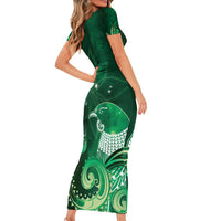 New Zealand Matariki Short Sleeve Bodycon Dress Maori Tui Bird Green Galaxy