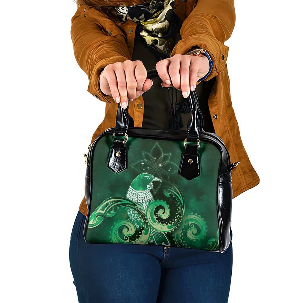 New Zealand Matariki Shoulder Handbag Maori Tui Bird Green Galaxy