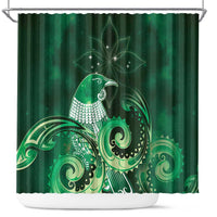New Zealand Matariki Shower Curtain Maori Tui Bird Green Galaxy