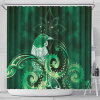 New Zealand Matariki Shower Curtain Maori Tui Bird Green Galaxy