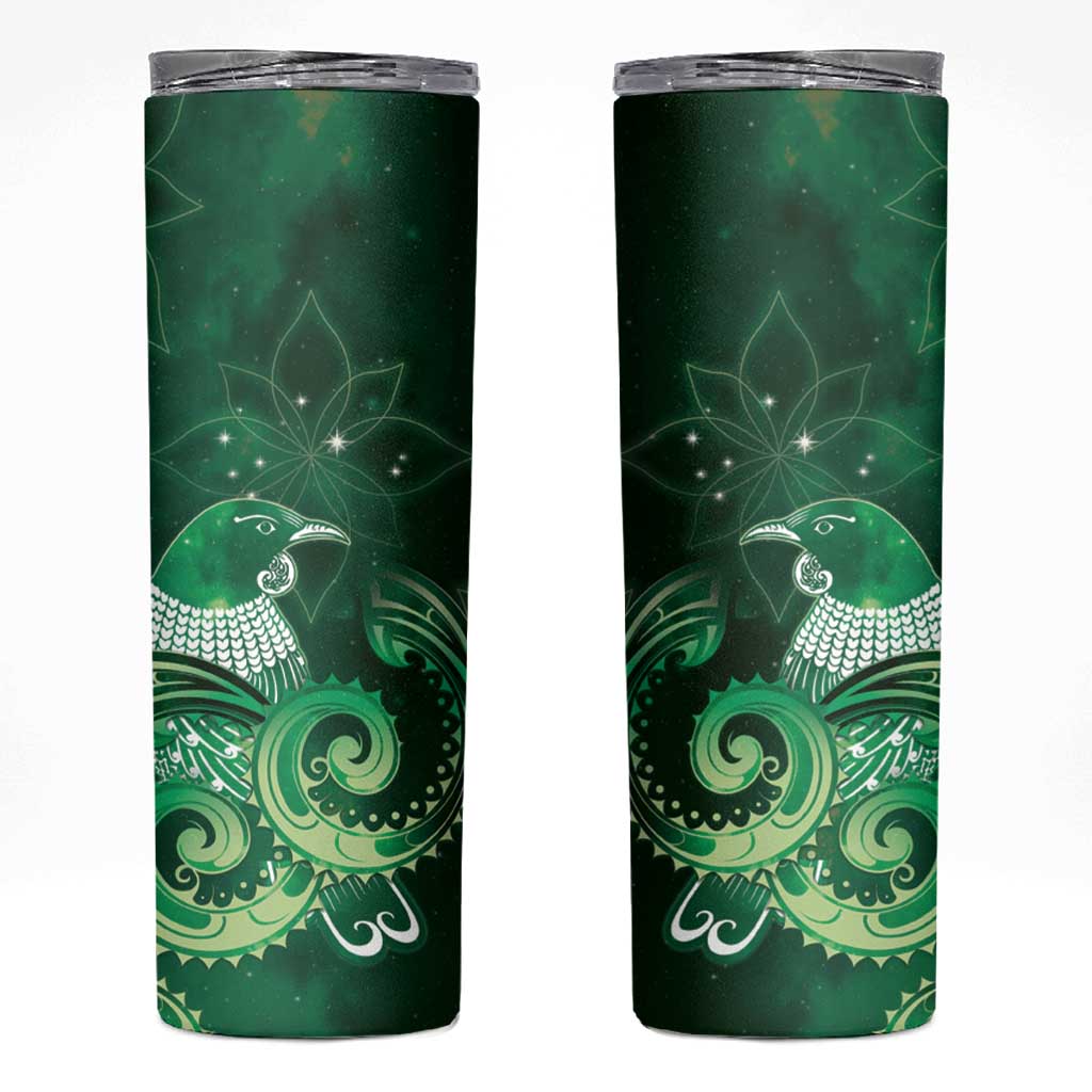 New Zealand Matariki Skinny Tumbler Maori Tui Bird Green Galaxy