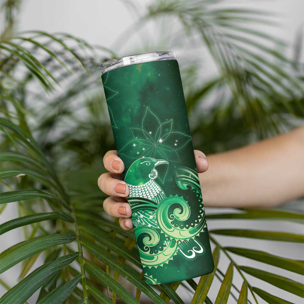 New Zealand Matariki Skinny Tumbler Maori Tui Bird Green Galaxy