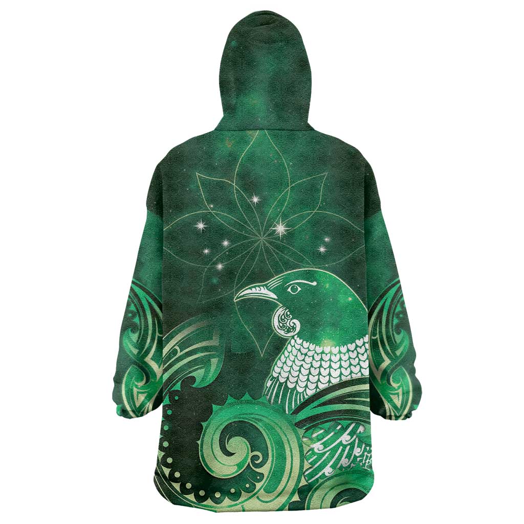 New Zealand Matariki Wearable Blanket Hoodie Maori Tui Bird Green Galaxy