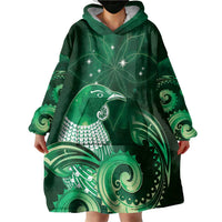 New Zealand Matariki Wearable Blanket Hoodie Maori Tui Bird Green Galaxy
