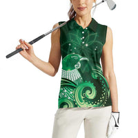New Zealand Matariki Women Sleeveless Polo Shirt Maori Tui Bird Green Galaxy