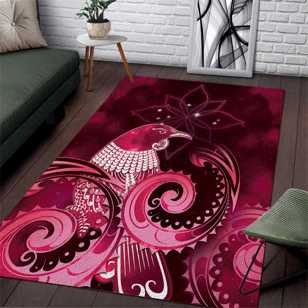 New Zealand Matariki Area Rug Maori Tui Bird Magenta Galaxy