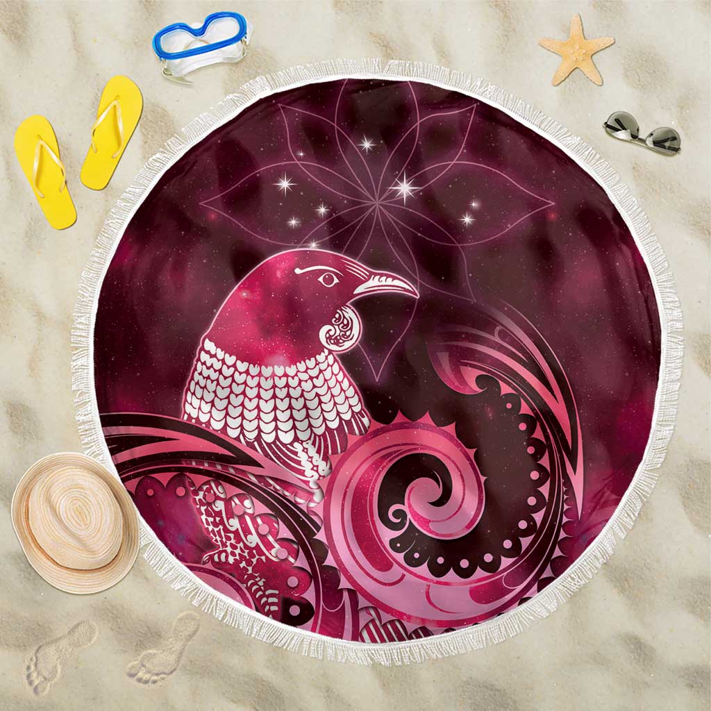 New Zealand Matariki Beach Blanket Maori Tui Bird Magenta Galaxy