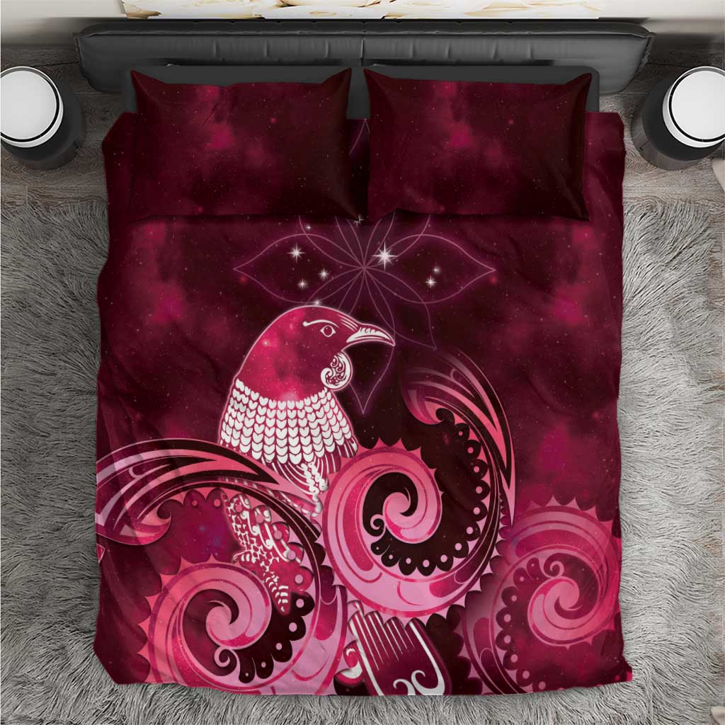 New Zealand Matariki Bedding Set Maori Tui Bird Magenta Galaxy