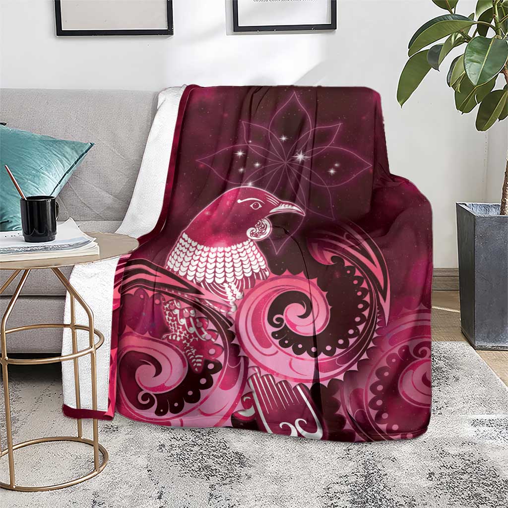 New Zealand Matariki Blanket Maori Tui Bird Magenta Galaxy