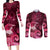 New Zealand Matariki Couples Matching Long Sleeve Bodycon Dress and Long Sleeve Button Shirt Maori Tui Bird Magenta Galaxy