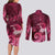 New Zealand Matariki Couples Matching Long Sleeve Bodycon Dress and Long Sleeve Button Shirt Maori Tui Bird Magenta Galaxy