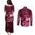 New Zealand Matariki Couples Matching Puletasi and Long Sleeve Button Shirt Maori Tui Bird Magenta Galaxy