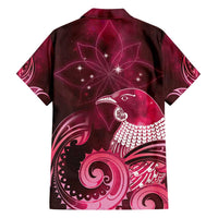 New Zealand Matariki Family Matching Long Sleeve Bodycon Dress and Hawaiian Shirt Maori Tui Bird Magenta Galaxy