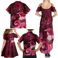 New Zealand Matariki Family Matching Summer Maxi Dress and Hawaiian Shirt Maori Tui Bird Magenta Galaxy