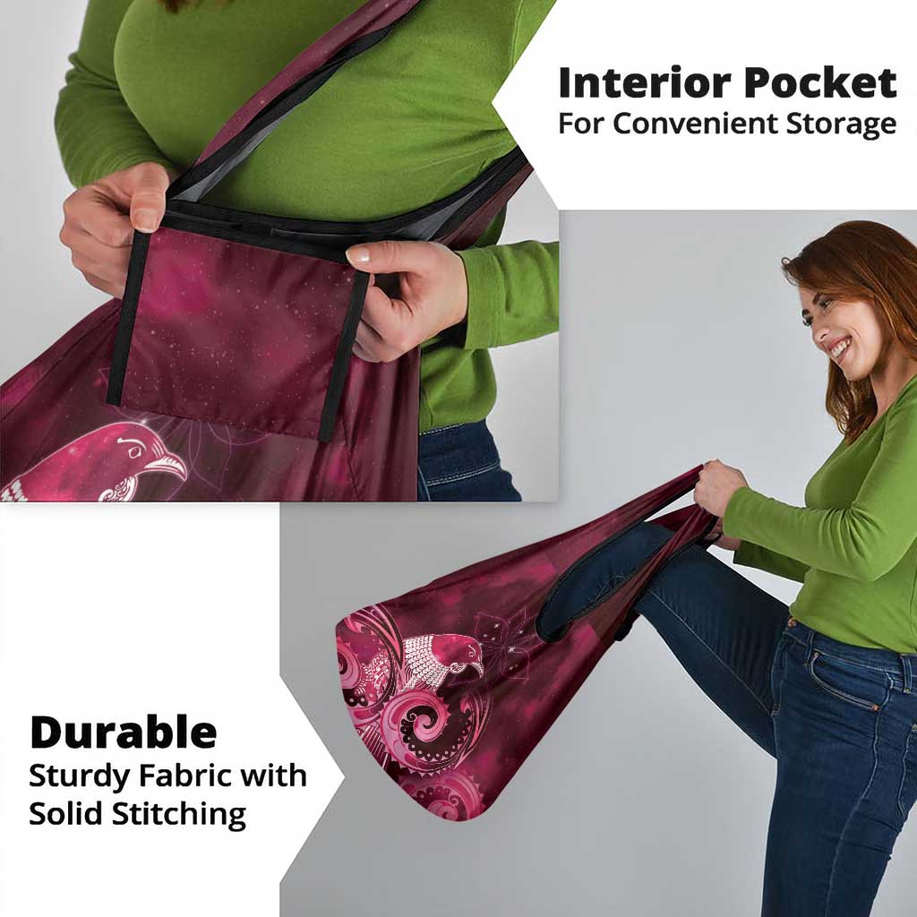 New Zealand Matariki Grocery Bag Maori Tui Bird Magenta Galaxy