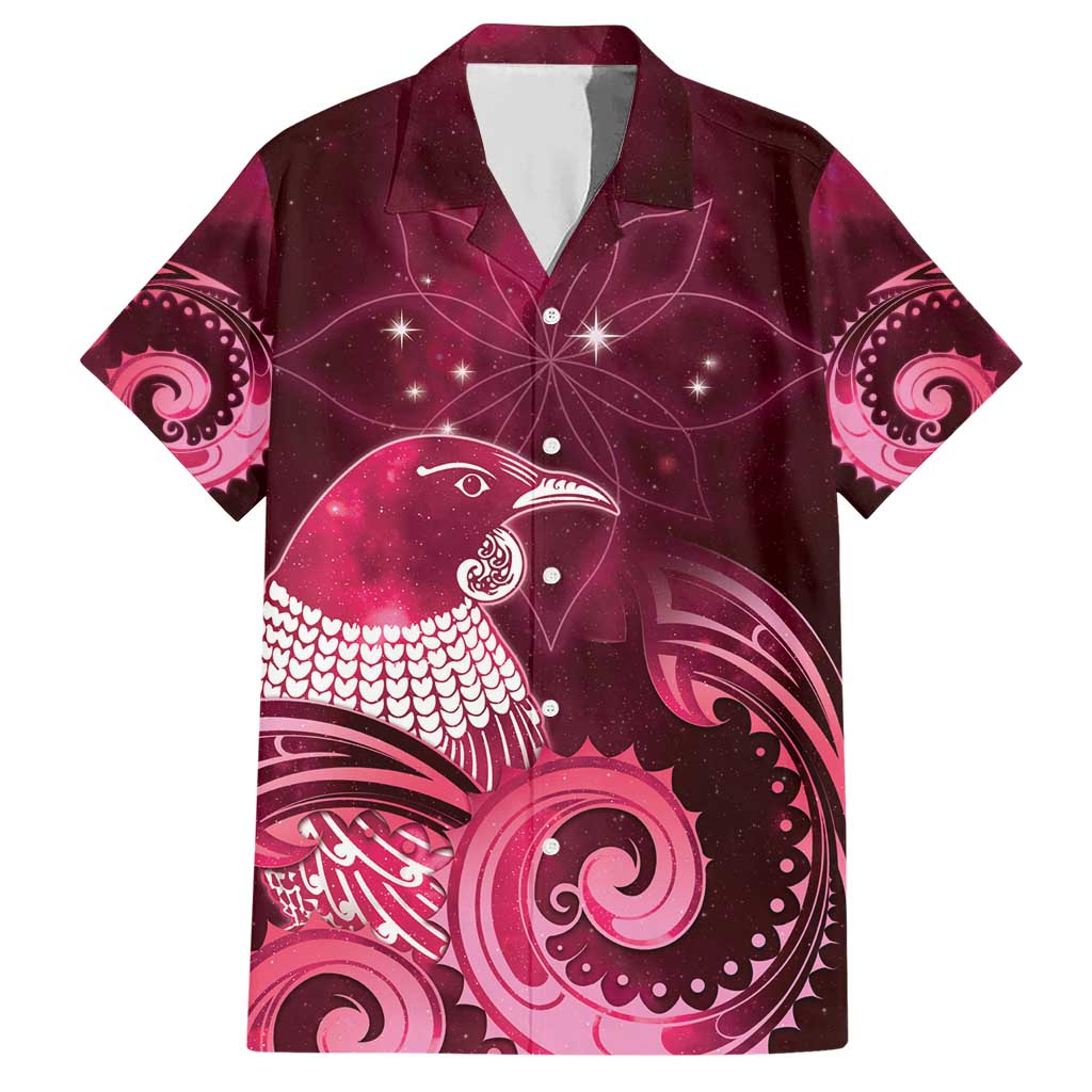 New Zealand Matariki Hawaiian Shirt Maori Tui Bird Magenta Galaxy