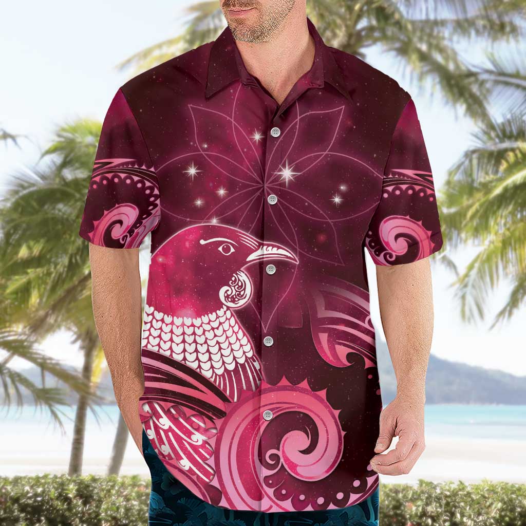 New Zealand Matariki Hawaiian Shirt Maori Tui Bird Magenta Galaxy